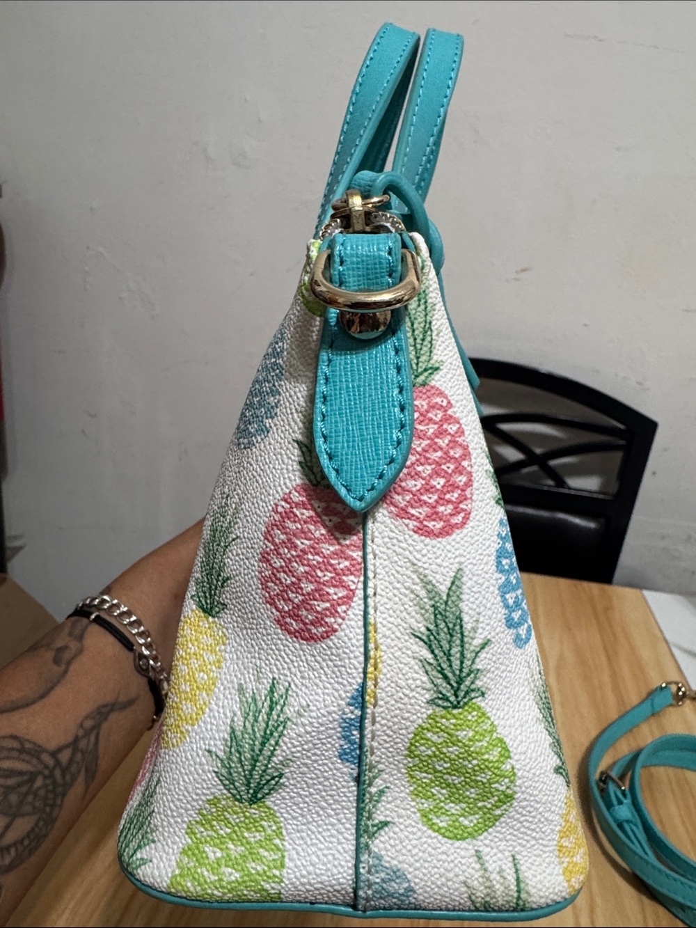 Dooney & Bourke Turquoise Pineapple Print Mini Satchel - Picture 7 of 10